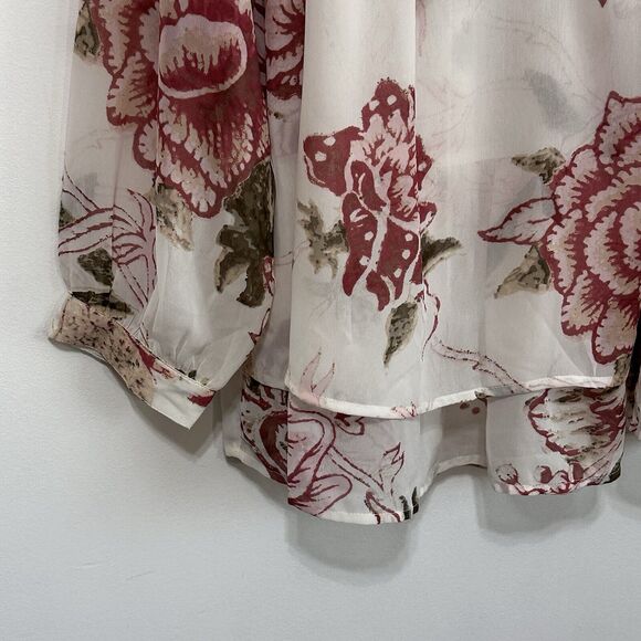 Lucky Brand Top 1X Plus Floral Sheer Boho Cottage Blouse Tiered Front V Neck NEW - Picture 4 of 11